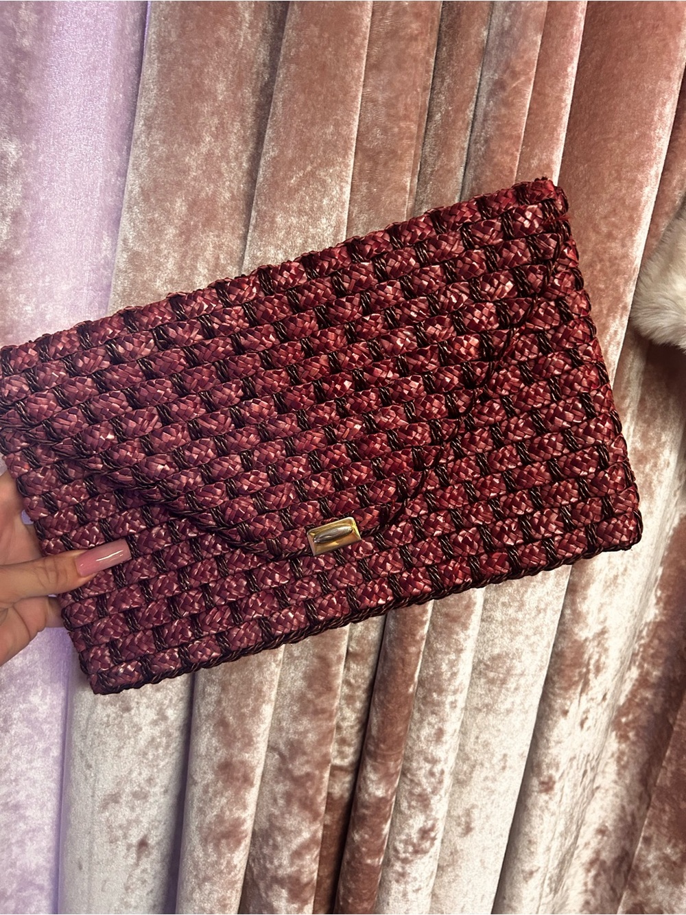 Vintage Woven Burgundy Clutch Bag - Envelope clutch
